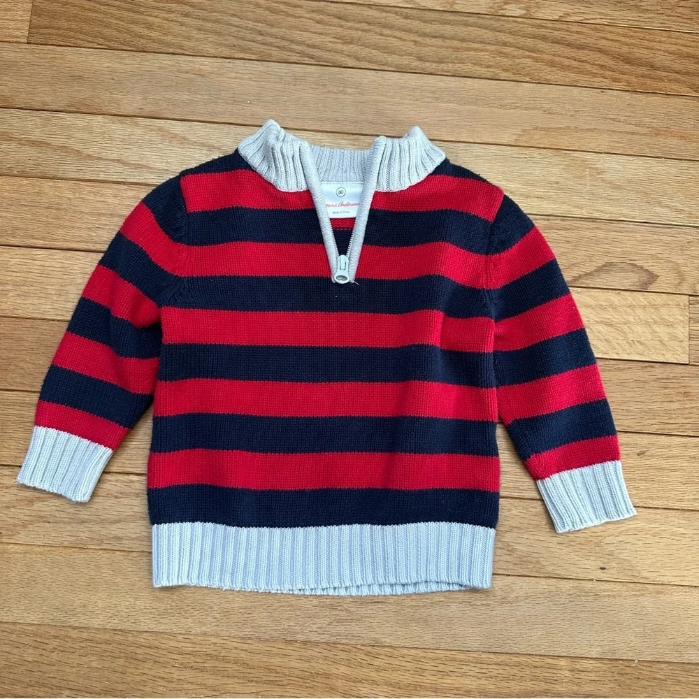 Hanna Andersson Striped Cotton Zip Sweater 18-24 Months Toddler Navy Red